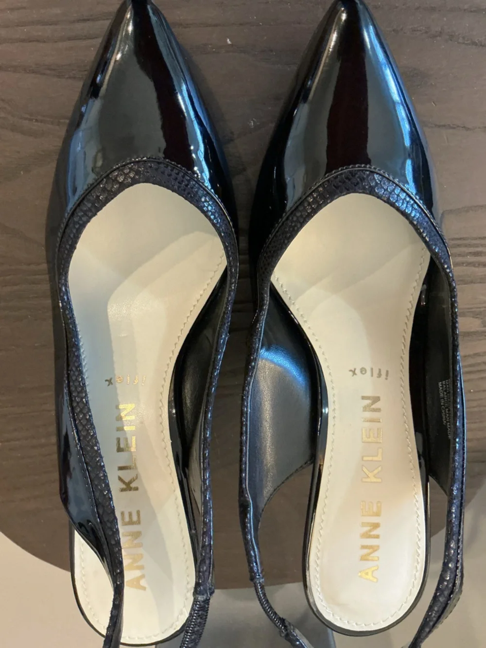 Anne Klein Elena Black Patent iFlex Pointed Slingback Heels Size 10 NWOT